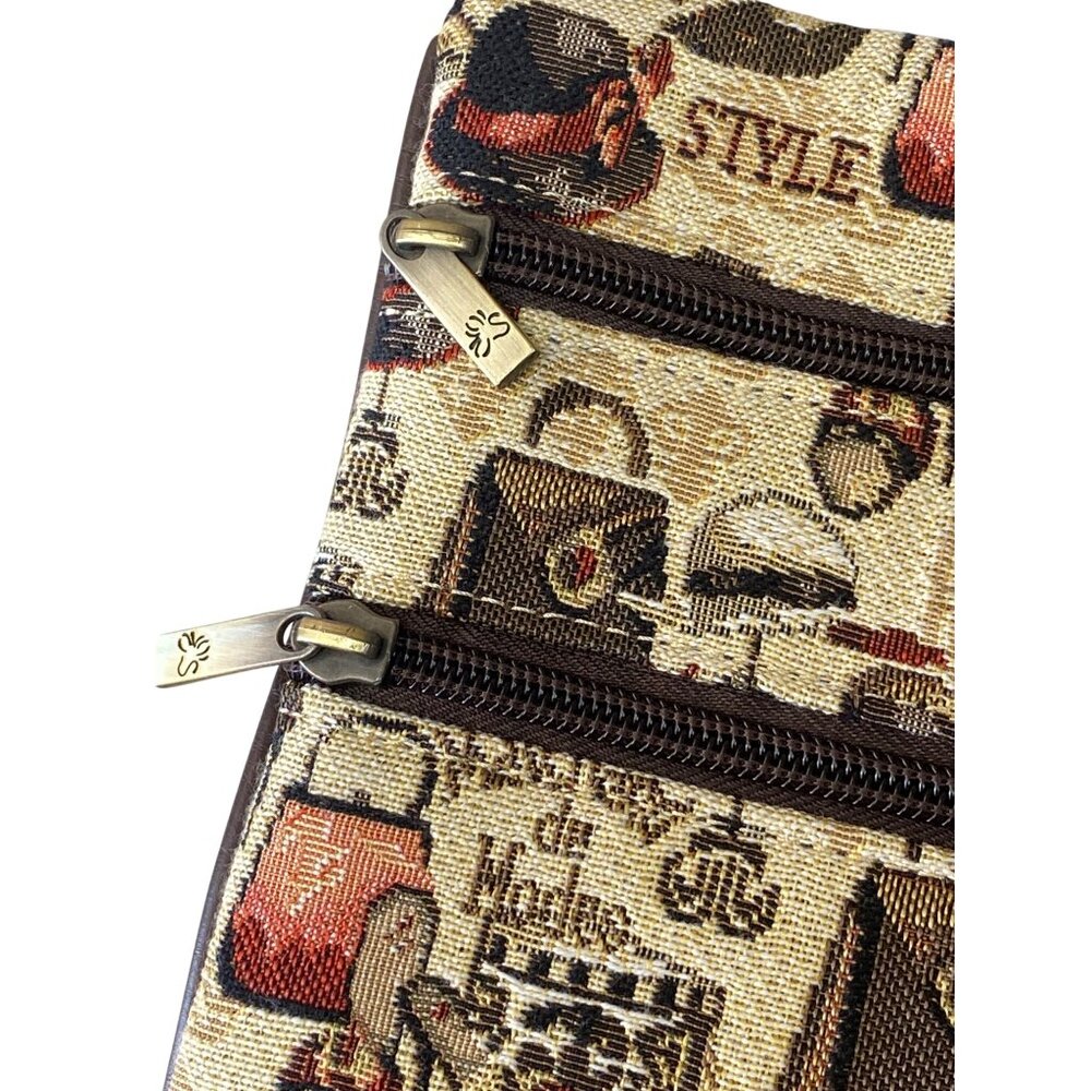 Vintage-Inspired Womens Crossbody Bag With Fashion Print Multiple Zipper Pockets - Picture 5 of 9